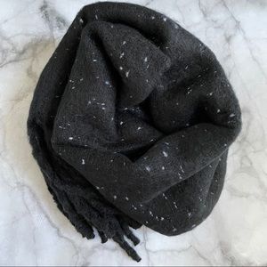 BP black speckled muffler scarf with fringe